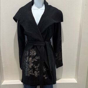 WHBM  Elegant Black embellished Floral Women's Sweater jacket